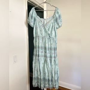 Lucky brand peasant maxi dress light blue and purple floral